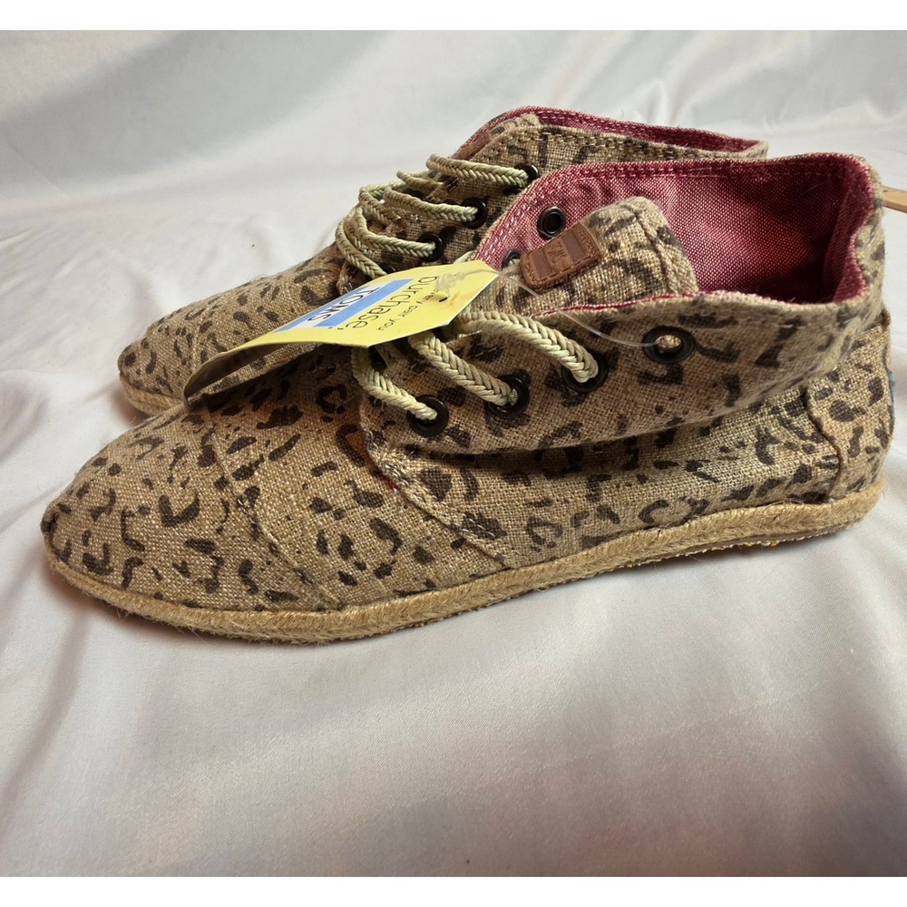 TOMS Paseo High Top Leopard Print Canvas Sneakers Tan Brown Womens 8.5 NEW